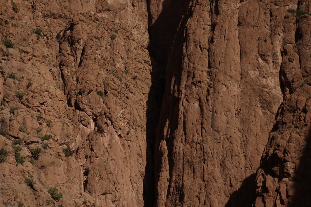 A team of climbers ascend the classic route in the gorge. This amazing 10 pitch 6b is a world-class multi-pitch sports route.