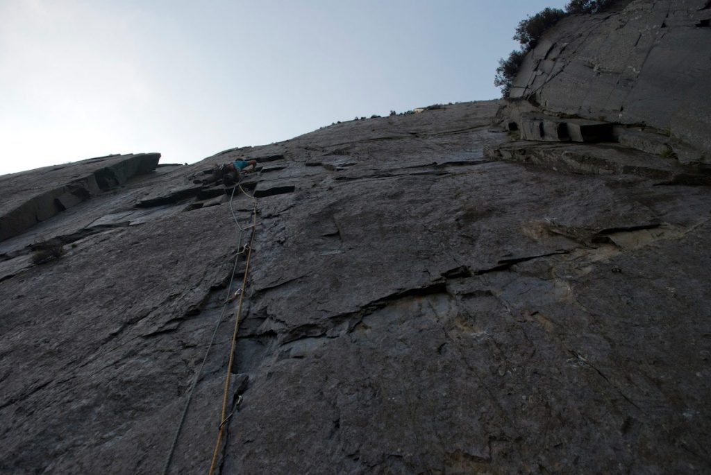 Simon Lake on the first 'hero' pitch of Central Sadness a classic E5 in the quarries.