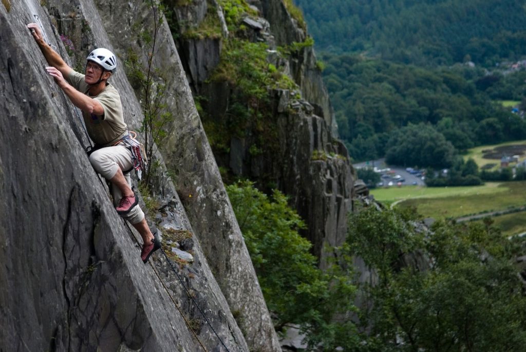 Mike Hammil on the second ascent of One STep Beyond, E3, Vivian Quarry