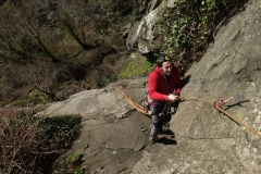 A climber practices jumaring at Tremadog on a How to Big Wall Course.