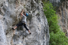 Josh Douglas getting climbing fit on a desperate F5+, which feels more like 6a, in the Hermida, Picos Du Europa.