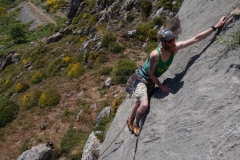 Jesse King trad climbing an easy route in Picos Du Europa