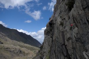 Jack Geldard climbing the classic Brant on CLogwyn Y Grochan.