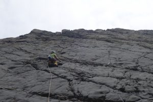 Simon Lake climbing the classic route Fay, E4 at lower sharpnose point. No pushjovewr for the grade either!