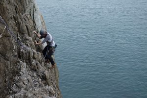 Adam Riches seconding the initial pitch from sea level on a Dream of White Horses