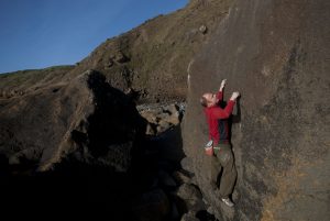 Dave Evans climbing on perfect gabbro at the amazing Porth Ysgo