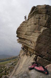 The amazing flying buttress direct at Stanage. An awesome HVS trad route.
