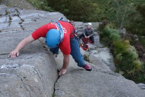 Josh Douglas on a two month rock climbing and instructor mentoring course in the UK. Here getting to grips with Tennis Shoe an excellent HS.