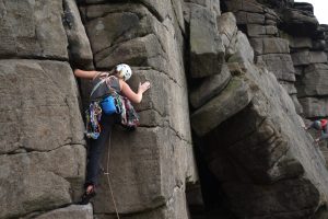Getting used to the Grit at Stanage Egde during our Uk Trad Tour.